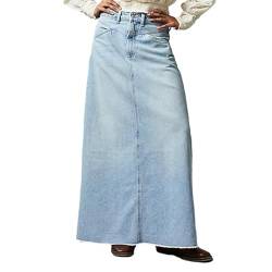Felcia Damen Jeansrock Vintage Elastische Mittlere Taille A Linie Rock Lange Denim Röcke mit Taschen für Streetwear, A-Sky Blue, 40 von Felcia