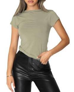 Felcia Damen Skims Dupe T-Shirt Fitted Crop Tops Einfarbig Kurzarm Cropped Baby Tees Sommer Streetwear Y2K Tops, C-grün, Small von Felcia