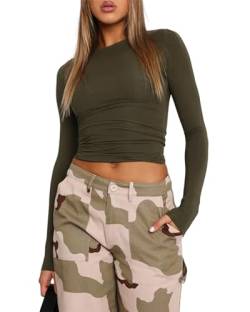 Felcia Damen Skims Dupe T-Shirt Fitted Crop Tops Einfarbig Kurzarm Cropped Baby Tees Sommer Streetwear Y2K Tops, D-army Grün, Small von Felcia