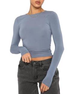 Felcia Damen Skims Dupe T-Shirt Fitted Crop Tops Einfarbig Kurzarm Cropped Baby Tees Sommer Streetwear Y2K Tops, D-light blue, Large von Felcia