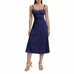 Felcia Damen Spaghettiträger, Midi-Kleider, figurbetont, ärmellos, Bustier, Cami-Kleid, Sommer, A-Linie, Party, Cocktail, Strandkleid, A-Blau, L von Felcia