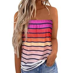 Felcia Damen Tube Tops Ärmellos Trägerlos Rückenfrei Plissee Bandeau Tank Top Sommer Tunika Camis Shirt für Strand Urlaub, A-Multi-Color-Streifen, X-Large von Felcia