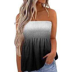 Felcia Damen Tube Tops Ärmellos Trägerlos Rückenfrei Plissee Bandeau Tank Top Sommer Tunika Camis Shirt für Strand Urlaub, B-Black Gradient, Large von Felcia