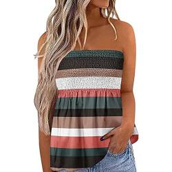 Felcia Damen Tube Tops Ärmellos Trägerlos Rückenfrei Plissee Bandeau Tank Top Sommer Tunika Camis Shirt für Strand Urlaub, B-Bunte Streifen, 36 von Felcia