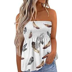 Felcia Damen Tube Tops Ärmellos Trägerlos Rückenfrei Plissee Bandeau Tank Top Sommer Tunika Camis Shirt für Strand Urlaub, B-graue Feder, X-Large von Felcia