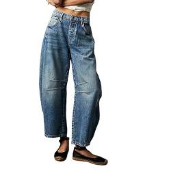 Felcia Damen Y2k Baggy Jeans Vintage Low Rise Wide Leg Denim Pants Boyfriend Cargo Jeans mit Taschen, Dunkelblau, M von Felcia