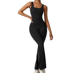 Felcia Yoga-Jumpsuit für Damen, ärmellos, U-Ausschnitt, rückenfrei, Po, Lift, Bodycon, Fitnessstudio, Workout, einteiliger Strampler, B-schwarz, 38 von Felcia