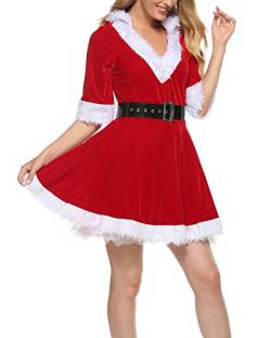 Frauen Weihnachten Cosplay Kostüm Set Weihnachtsbaum Kleid Kapuze Pailletten Fancy Kostüm für Festival Party, F-red, 36 von Felcia