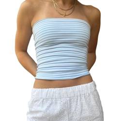 Trägerloses Bandeau-Top für Damen, Sommer, schulterfrei, rückenfrei, schmale Passform, Y2K, Streetwear, B-Blau, M von Felcia