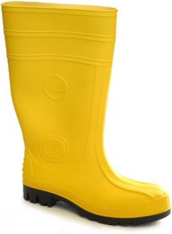 Feldtmann Gummistiefel Klasse S5 aus PVC mit Stahlkappe und Stahlzwischensohle (Größe 45, Gelb) durchtrittsicher wasserabweisend rutschhemmend & antistatisch EN ISO 20345 Sicherheitstiefel Baustiefel von Feldtmann