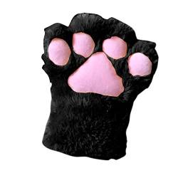 Felenny 1 x Damen Mädchen niedliche Katzenpfote fingerlose Kunstfell Plüsch Handschuh Winter Plüsch Halbfinger Handschuhe Fäustling für Cosplay, Schwarz , One size von Felenny