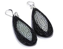 Felex Ohrringe aus Rochenleder schwarz mit Auge schmal | Verschlüsse aus Sterling Silber 925 | Ohrringe in Tropfenform | Handgefertigt von Felex
