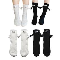 Feliciay 2 Paar lustige magnetische Saug 3D Socken,Händchen haltende Socken,Niedliche Cartoon Baumwolle die Handsocken Hält,GESCHENKE für Frauen u. Männer,Partner u. Paar（Weiß+Schwarz） von Feliciay