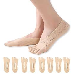 Feliciay 4 Paar Zehensocken Fünf-Finger-No-Show-Socken, Atmungsaktive Socken für Frauen Rutschfest Boot Niedrig Geschnittene Liner-Socken, Unsichtbare Zehensocken (Hautfarbe) von Feliciay