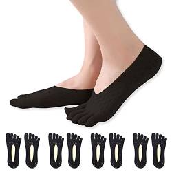 Feliciay 4 Paar Zehensocken Fünf-Finger-No-Show-Socken, Atmungsaktive Socken für Frauen Rutschfest Boot Niedrig Geschnittene Liner-Socken, Unsichtbare Zehensocken (Schwarz) von Feliciay