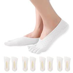 Feliciay 4 Paar Zehensocken Fünf-Finger-No-Show-Socken, atmungsaktive Socken für Frauen, rutschfest, Boot, niedrig geschnittene Liner-Socken, unsichtbare Zehensocken mit Gellasche (weiß) von Feliciay