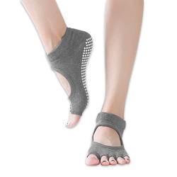 Feliciay Toeless Anti-Rutsch-Griff Yoga Socken für Frauen Half Toe Atmungsaktive Low Cut Sportsocken mit Kissen für Barre Pilates Tanz Ballett Fitness Barfuß (Grau) von Feliciay