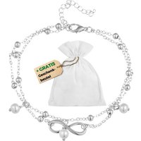 Felino Fußkette mit Anhänger Damen Infinity Weiße Perlen Silber Unendlichkeit Fußkette Fusskette (1-tlg), Längenverstellbar (19 - 24 cm) von Felino