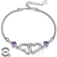Felino Silberarmband Armband Herz Herzen Diamanten Damen Frauen Lila Geschenk Schmuckset (1-tlg), 925 Sterling Silber von Felino