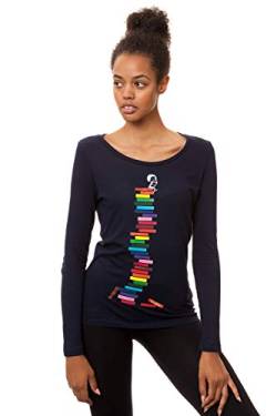 FellHerz Damen Longsleeve Books Girl Navy Bio, Fair und Vegan (Blau, XS) von FellHerz