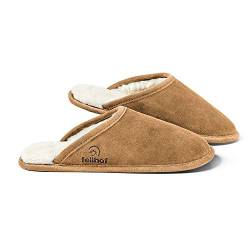 Fellhof Lammfell Hausschuh TRENDY Damen Herren Fell Pantoffeln für Winter & Sommer Hausschuhe aus ECHTEM Lammfell Naturprodukt atmungsaktiv (36/37 Natur) von Fellhof