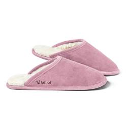 Fellhof Lammfell Hausschuh TRENDY Damen Herren Fell Pantoffeln für Winter & Sommer Hausschuhe aus ECHTEM Lammfell Naturprodukt atmungsaktiv (36/37 Pink) von Fellhof