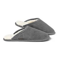 Fellhof Lammfell Hausschuh TRENDY Damen Herren Fell Pantoffeln für Winter & Sommer Hausschuhe aus ECHTEM Lammfell Naturprodukt atmungsaktiv (38/39 Grey) von Fellhof