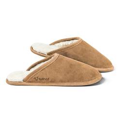 Fellhof Lammfell Hausschuh TRENDY Damen Herren Fell Pantoffeln für Winter & Sommer Hausschuhe aus ECHTEM Lammfell Naturprodukt atmungsaktiv (38/39 Light Brown) von Fellhof