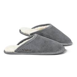 Fellhof Lammfell Hausschuh TRENDY Damen Herren Fell Pantoffeln für Winter & Sommer Hausschuhe aus ECHTEM Lammfell Naturprodukt atmungsaktiv (42/43 Grau) von Fellhof