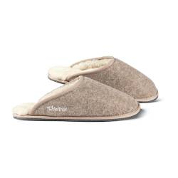 Fellhof Lammfell Hausschuh TRENDY FILZ Damen Herren Fell Pantoffeln mit rutschfester Sohle für Winter & Sommer Hausschuhe aus ECHTEM Lammfell Naturprodukt atmungsaktiv (36/37 beige melange) von Fellhof