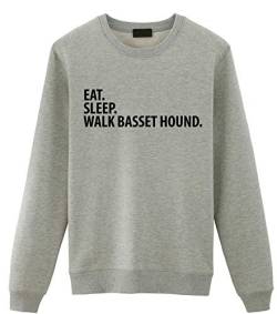 Fellow Friends - Basset Hound Sweater, Eat Sleep Walk Basset Hound Sweatshirt Mens Womens Gifts Medium Grey von Fellow Friends