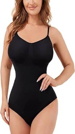 Feluog BodySuit Shapewear Damen Nahtlos Bildhauerung Body Shaper Bauchkontrolle Verstellbarer Schultergurt, Schwarz S von Feluog