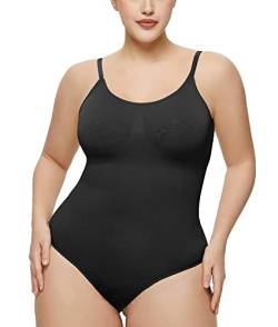 Feluog Tanga BodySuit Shapewear Damen Nahtlos Bildhauerung Body Shaper Bauchkontrolle Verstellbarer Schultergurt, Schwarz M von Feluog