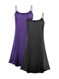 Femofit Satin Nachthemden für Frauen Silky Satin Full Slip Schlafshirt 2er Pack S-2XL von Femofit