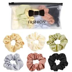 FenFang Satin Haargummis Scrunchies, 6 Große Haar Gummibänder für Mädchen Damen Frauen, Elastische Haarschmuck Haarseil Haarband für Dicke Dünne Haare, Weiche Stoff Pferdeschwanz Halter Schwarz Bunt von FenFang