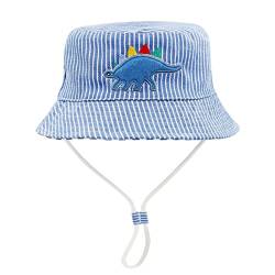 FenFang Sonnenhut Baby Kinder, Dinosaurier Fischerhut Kind Jungen Mädchen, Breite Krempe Sonnenmütze Verstellbar, Eimerhut Strandhut Kappe Mütze Frühling Sommer (1-2 Years, Hellblau) von FenFang