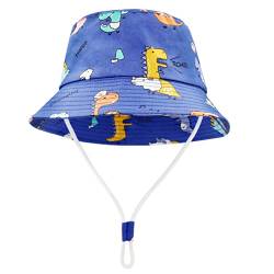 FenFang Sonnenhut Baby Kinder, Dinosaurier Fischerhut Kind Jungen Mädchen, Breite Krempe Sonnenmütze Verstellbar, Eimerhut Strandhut Kappe Mütze Frühling Sommer (2-4 Years, Blau) von FenFang