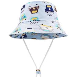 FenFang Sonnenhut Baby Kinder, Dinosaurier Fischerhut Kind Jungen Mädchen, Sonnenmütze mit Kinnriemen, Eimerhut Strandhut Kappe Mütze Frühling Sommer (as3, Age, 2_Years, 4_Years, Blau) von FenFang