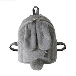 Fencelly Niedlicher Hasenohren-Rucksack für Mädchen, Plüsch-Hasen-Umhängetasche, Schultasche, lässiger Tagesrucksack, grau, von Fencelly