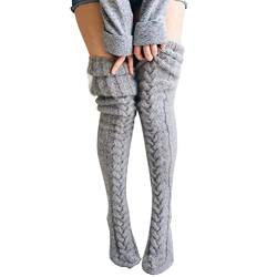 Fencelly Winter-Strick-Overknee-Strümpfe, Damen und Mädchen, Oberschenkelhoch, Overknee-Strümpfe, geflochtene Strick, lange Socken den täglichen Gebrauch von Fencelly