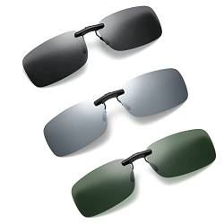 3 Stück Sonnenbrille Zum Aufstecken, Myopie Sonnenbrille Polarisierte Clip, Polarisierte Gläser Sonnenbrille Clip, Polarisiert Sonnenbrillen Aufsatz Brille, für Im Freien, Fahren, Angeln, Radfahren von Fengguock