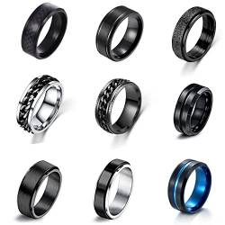 Fengguock 9 Stücke Spinner Fidget Ring, Edelstahl Anxiety Ring, Verdrehte, Ringe für Herren, Silber Ringe Set, Spinner Ringe, Edelstahl Ringe Herrenl, Partnerringe von Fengguock