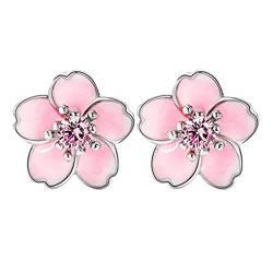 FENICAL 1 para S925 Sterling Silber Ohrringe Mode Sakura Blume Ohrringe Geschenk Einfache Eardrop Schmuck (Rosa) von Fenical