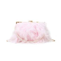 Fenical Abendtasche mit Perlenriemen Kette Clutch Bags Feder Umhängetasche für Frauen Mädchen Damen (pink) von Fenical