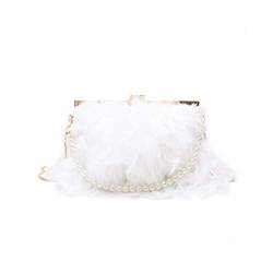 Fenical Abendtasche mit Perlenriemen Kette Clutch Bags Feder Umhängetasche für Frauen Mädchen Damen (weiß) von Fenical