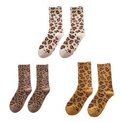 Fenical Crew Socken Leopard Frauen Mid-Tube Socken warme Wollsocken für Mädchen Frauen Damen 3 Paare von Fenical