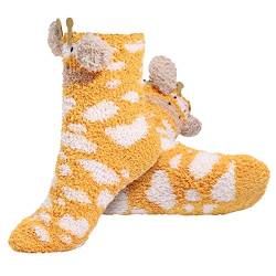 Fenical Süße Tier Korallen Fleece Oberschenkel Hohe Socken Winter Warm Dicke Fuzzy Mode Mittelrohr Strümpfe für Frauen Mädchen Dame (Giraffe) von Fenical