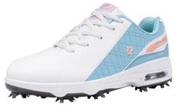 Fenlern Damen Golfschuhe Anti-Rutsch-Leichte Outdoor Golfschuh mit Spikes für Frauen Golf Training(Hellblau und Rosa, 36) von Fenlern