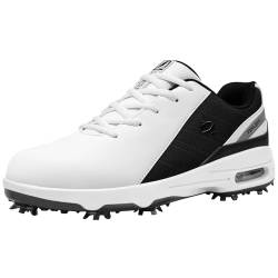 Fenlern Herren Golfschuhe Anti-Rutsch-Leichte Outdoor Golfschuh mit Spikes für Männer Golf Training (Schwarz Weiß, 42) von Fenlern