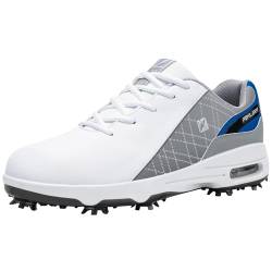 Fenlern Herren Golfschuhe Anti-Rutsch-Leichte Outdoor Golfschuh mit Spikes für Männer Golf Training (Weiß Blau, 42.5) von Fenlern